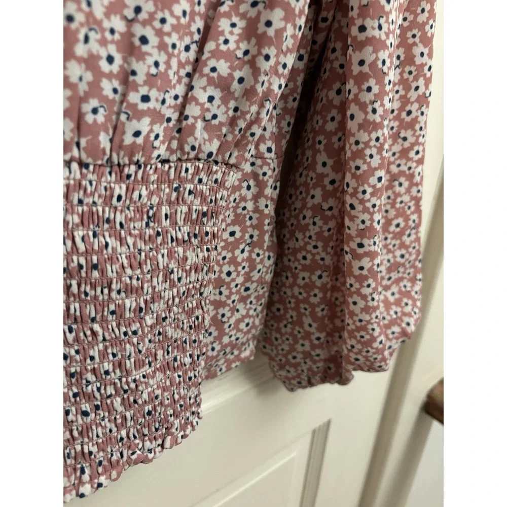 Abercrombie & Fitch‎ Women's Pink Floral Cropped Blouse Puff Sleeves Size Small